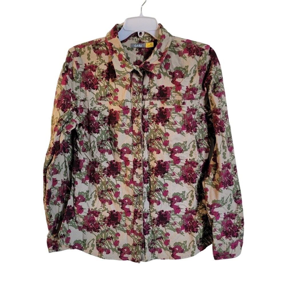 Cabela's Pima Cotton Floral Button Down Medium Western Boho Utility Equestrian